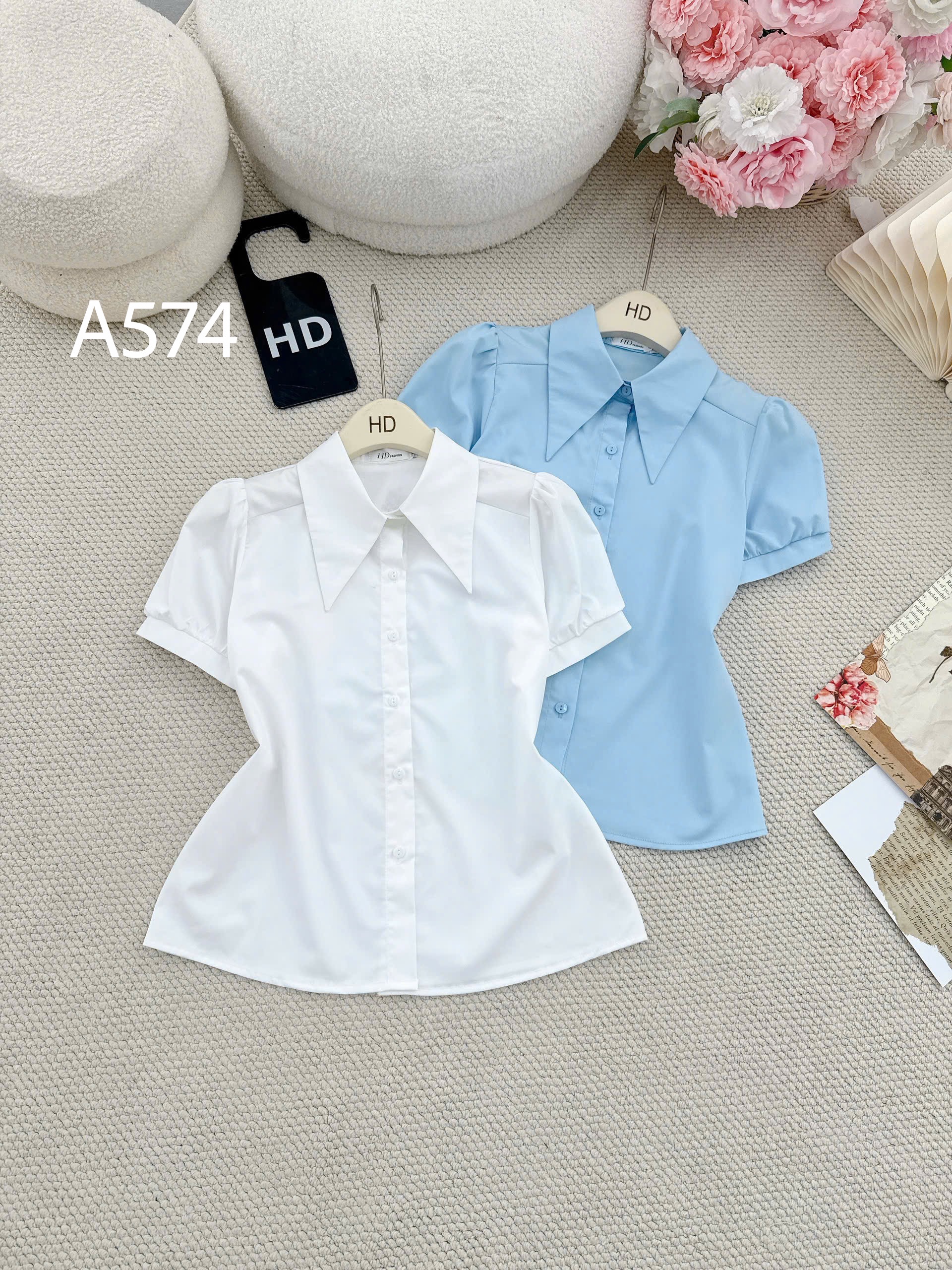 A574 Áo sơ mi cổ nhọn tay cộc