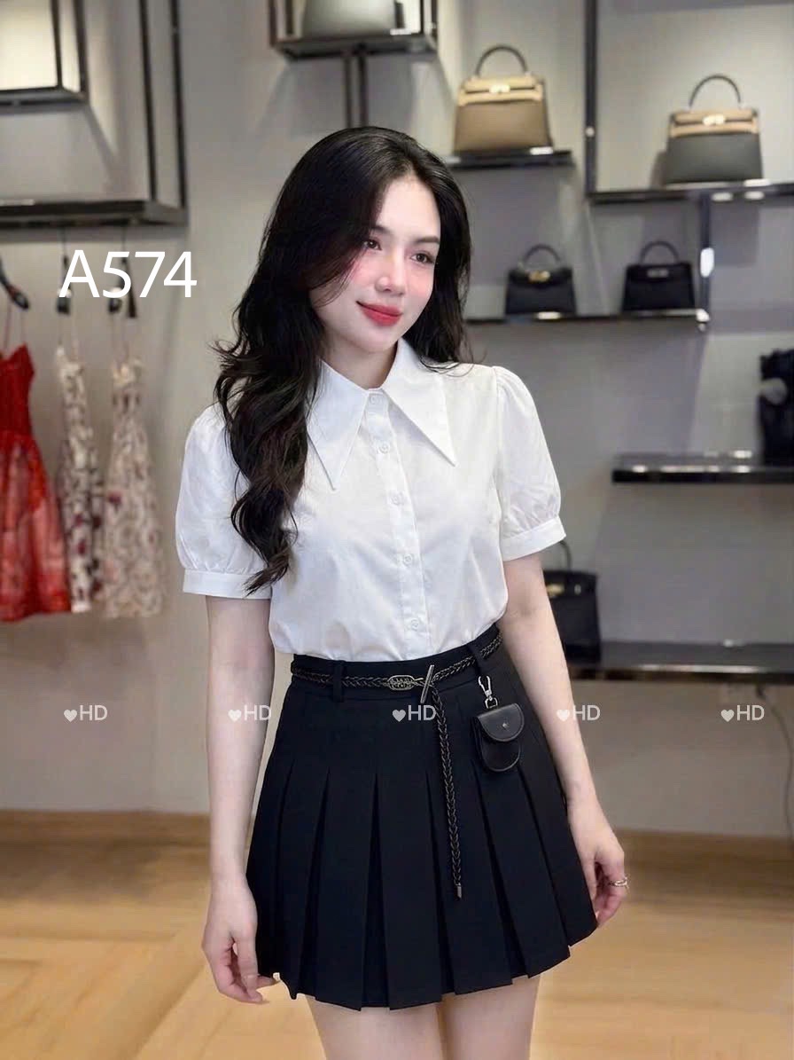 A574 Áo sơ mi cổ nhọn tay cộc