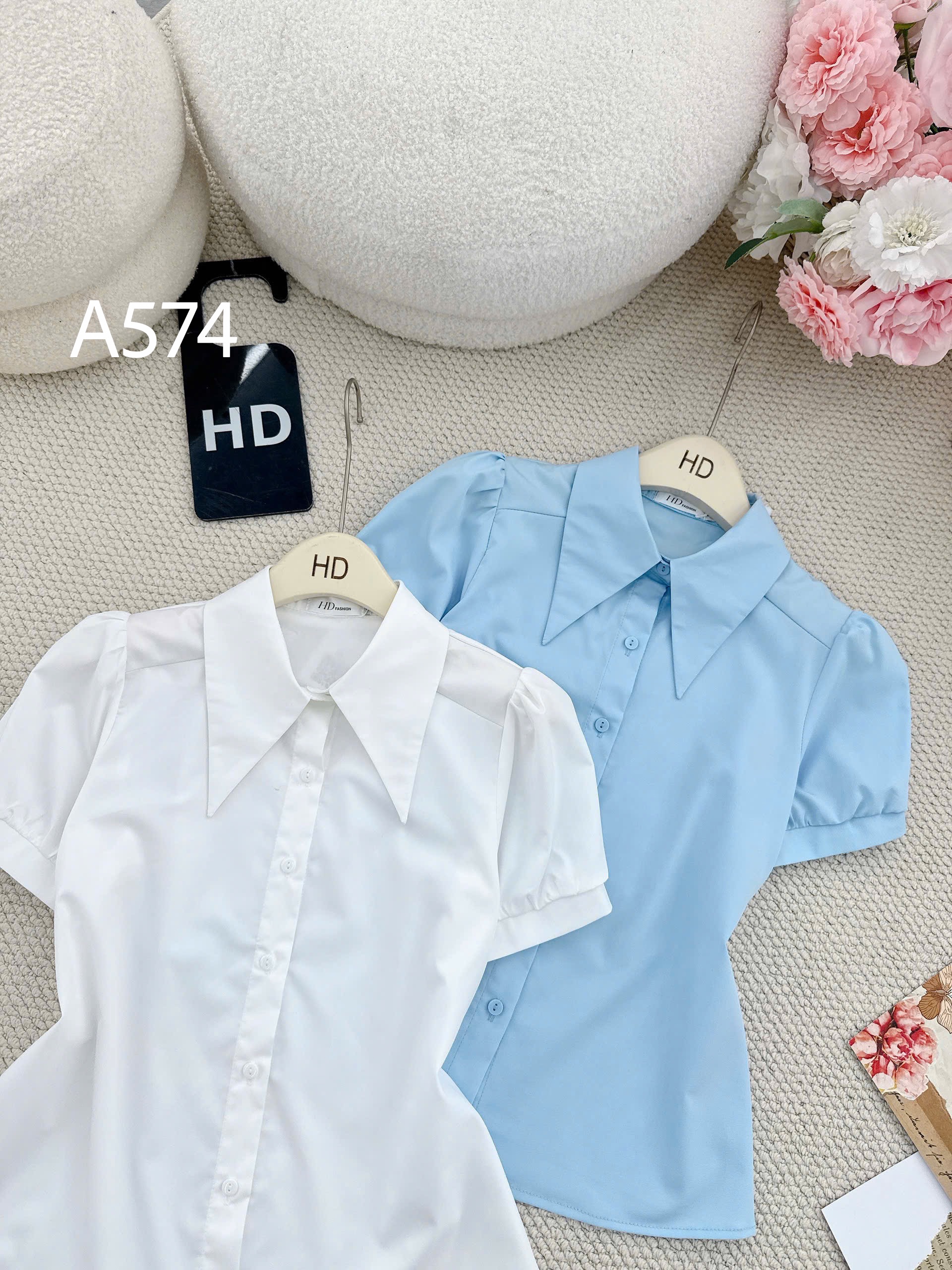 A574 Áo sơ mi cổ nhọn tay cộc