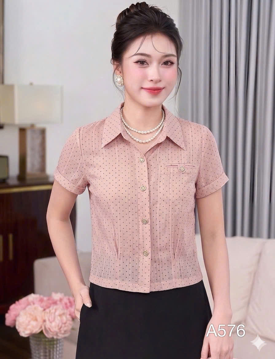 A576 Áo sơ mi cộc tay chấm bi