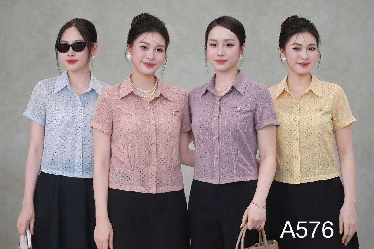 A576 Áo sơ mi cộc tay chấm bi