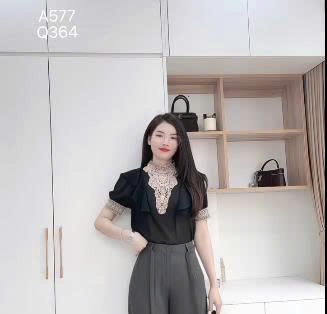 A577 Áo sơ mi cổ ren tay bồng