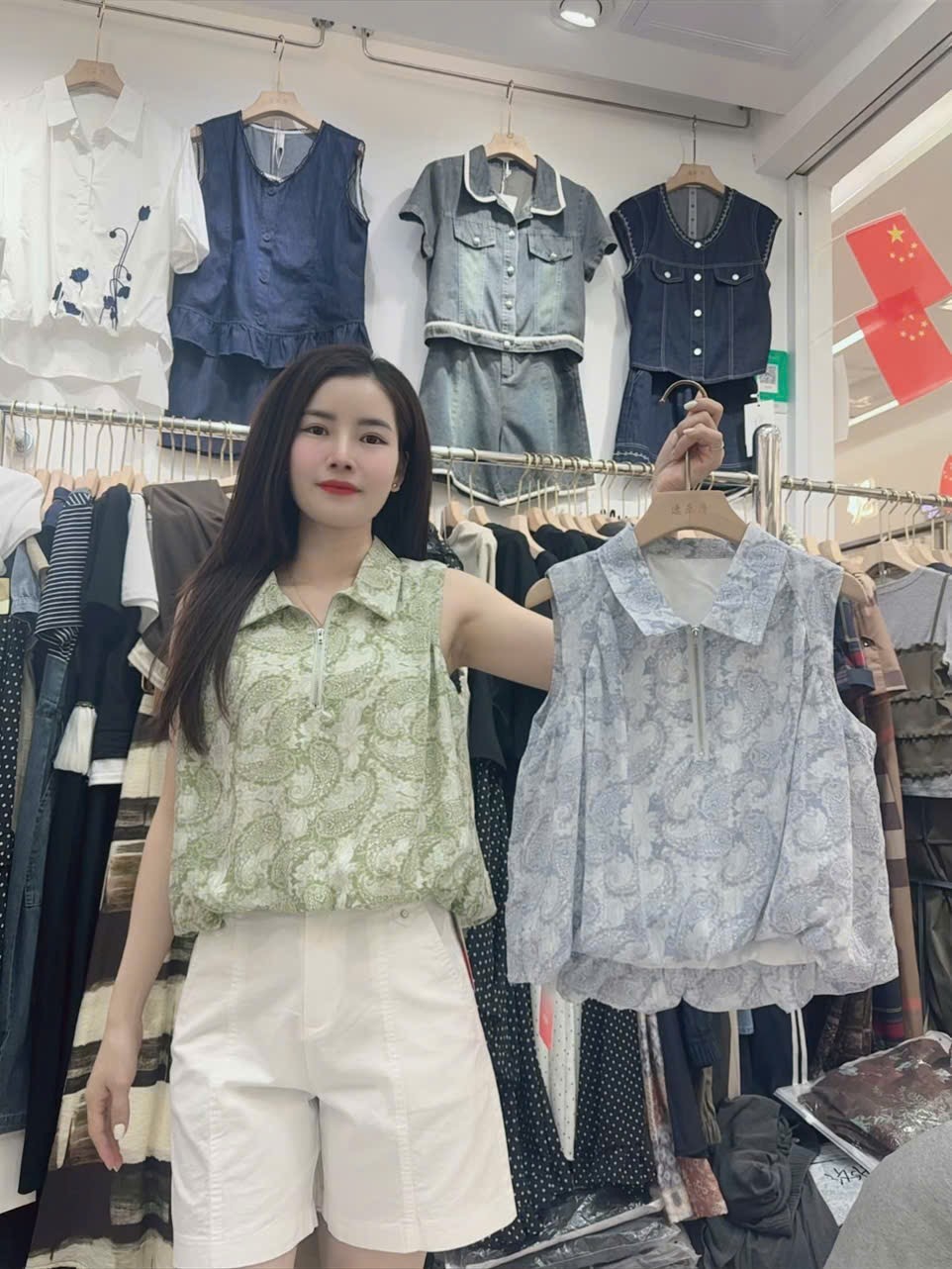 A5807 Áo sơ mi sát nách khóa cổ