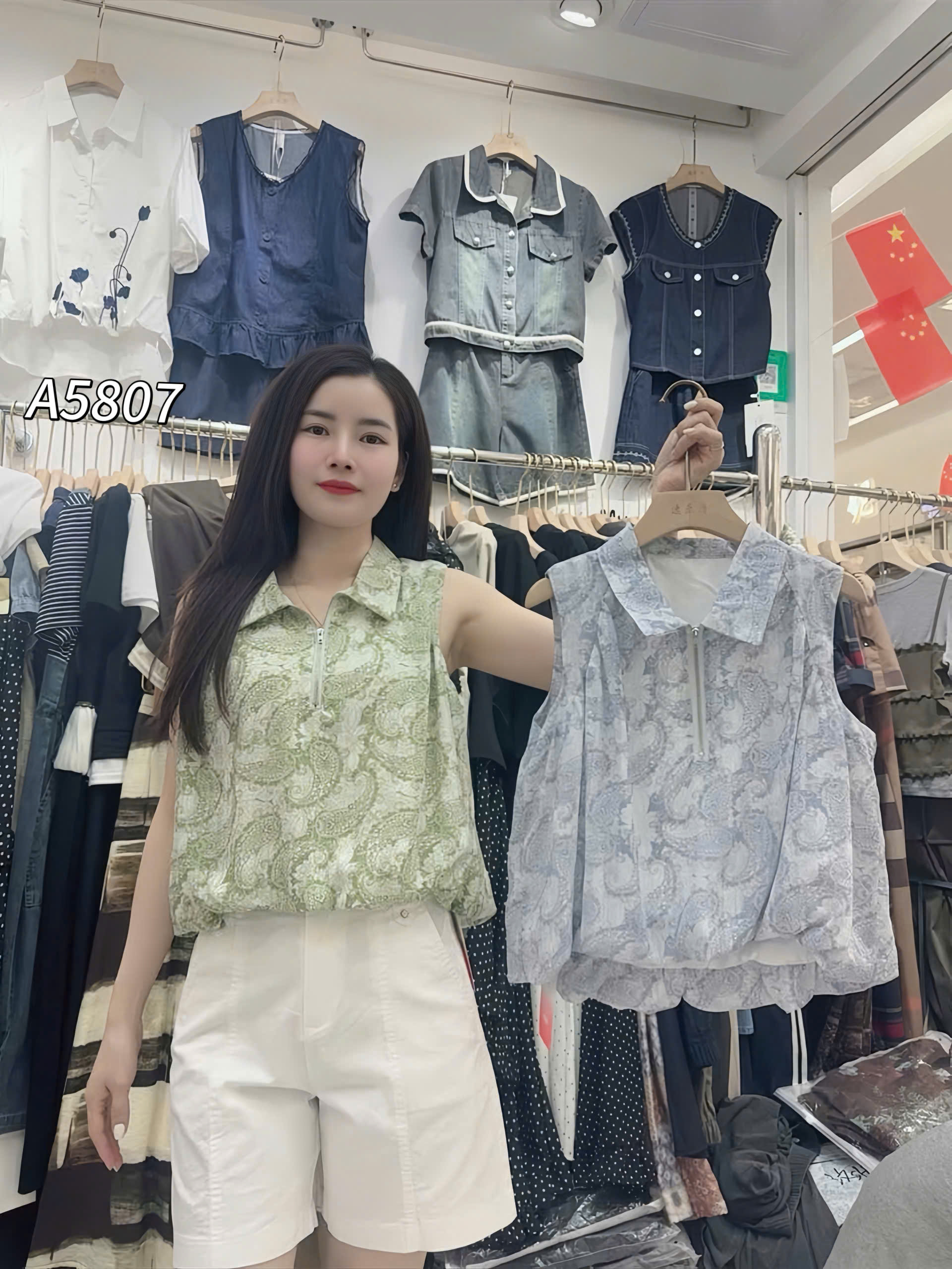 A5807 Áo sơ mi sát nách khóa cổ