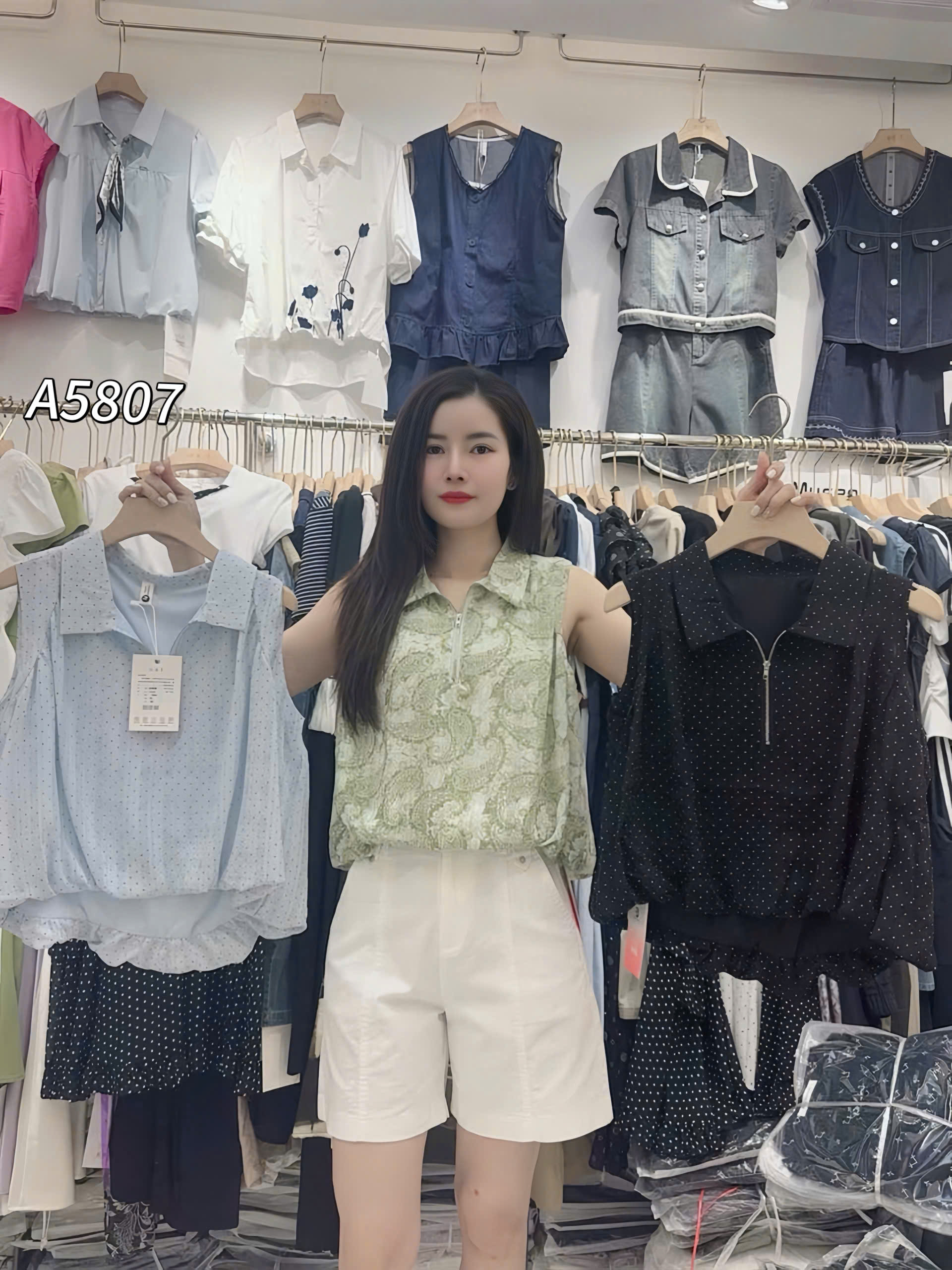 A5807 Áo sơ mi sát nách khóa cổ