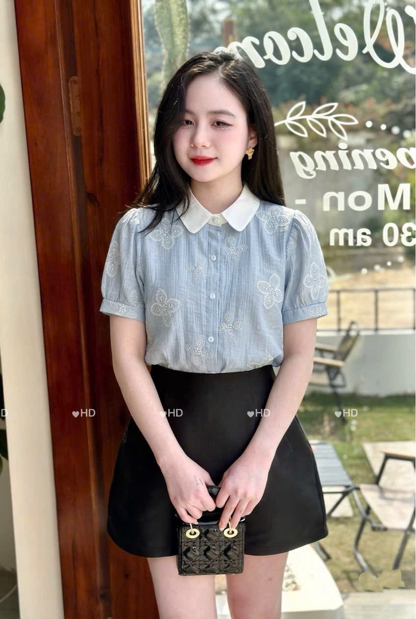 A584 Áo sơ mi hoa to tay cộc