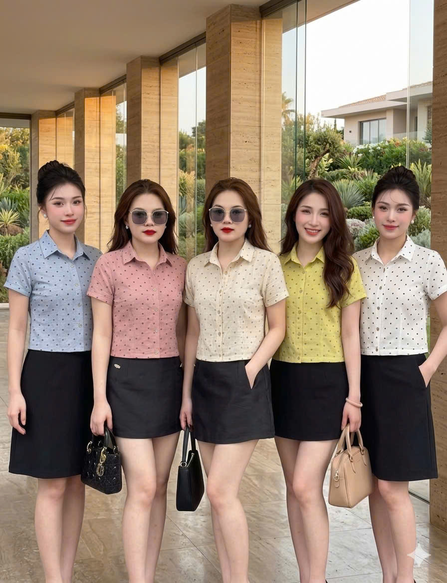 A585 Áo sơ mi lửng chấm bi