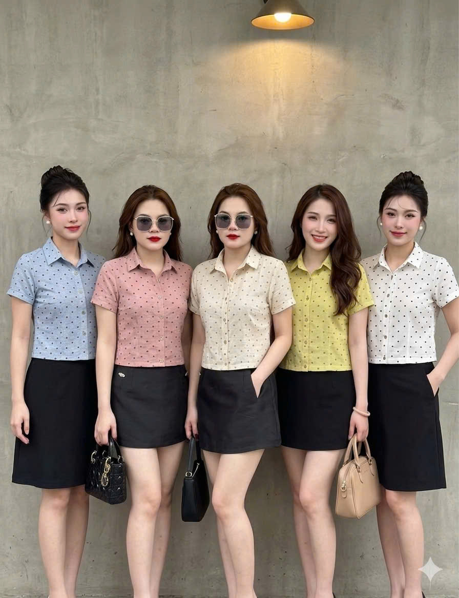 A585 Áo sơ mi lửng chấm bi