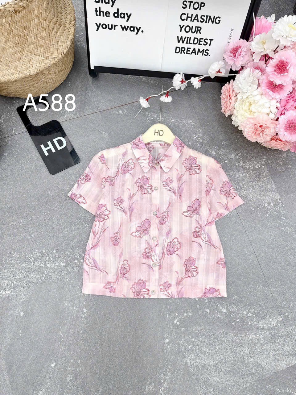 A588 Áo sơ mi hoa tay cộc