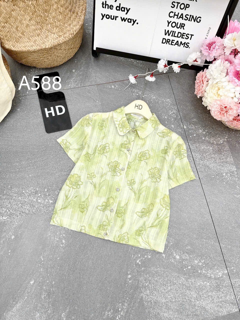 A588 Áo sơ mi hoa tay cộc
