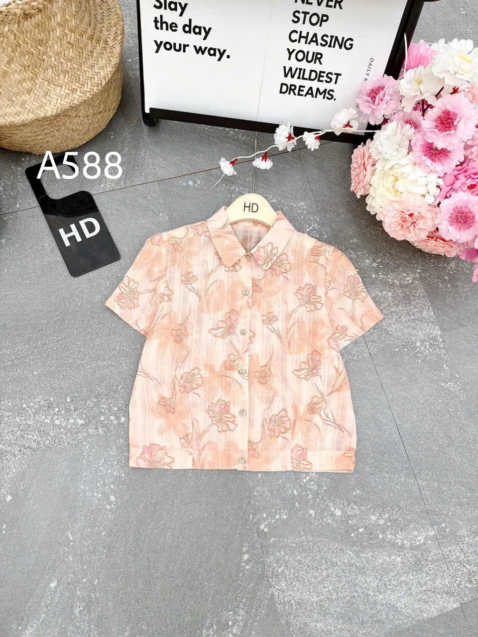 A588 Áo sơ mi hoa tay cộc