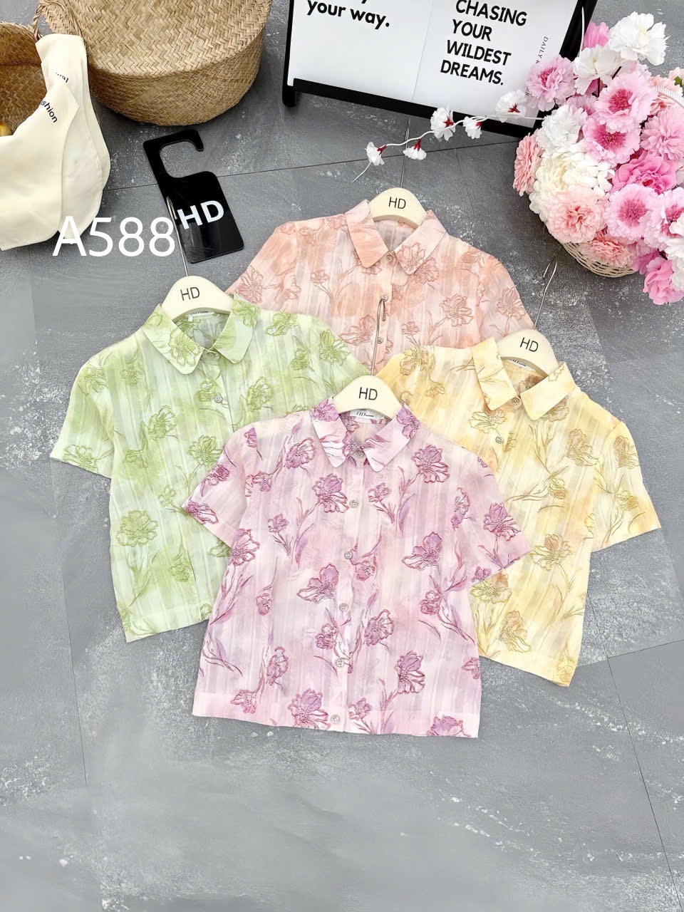 A588 Áo sơ mi hoa tay cộc