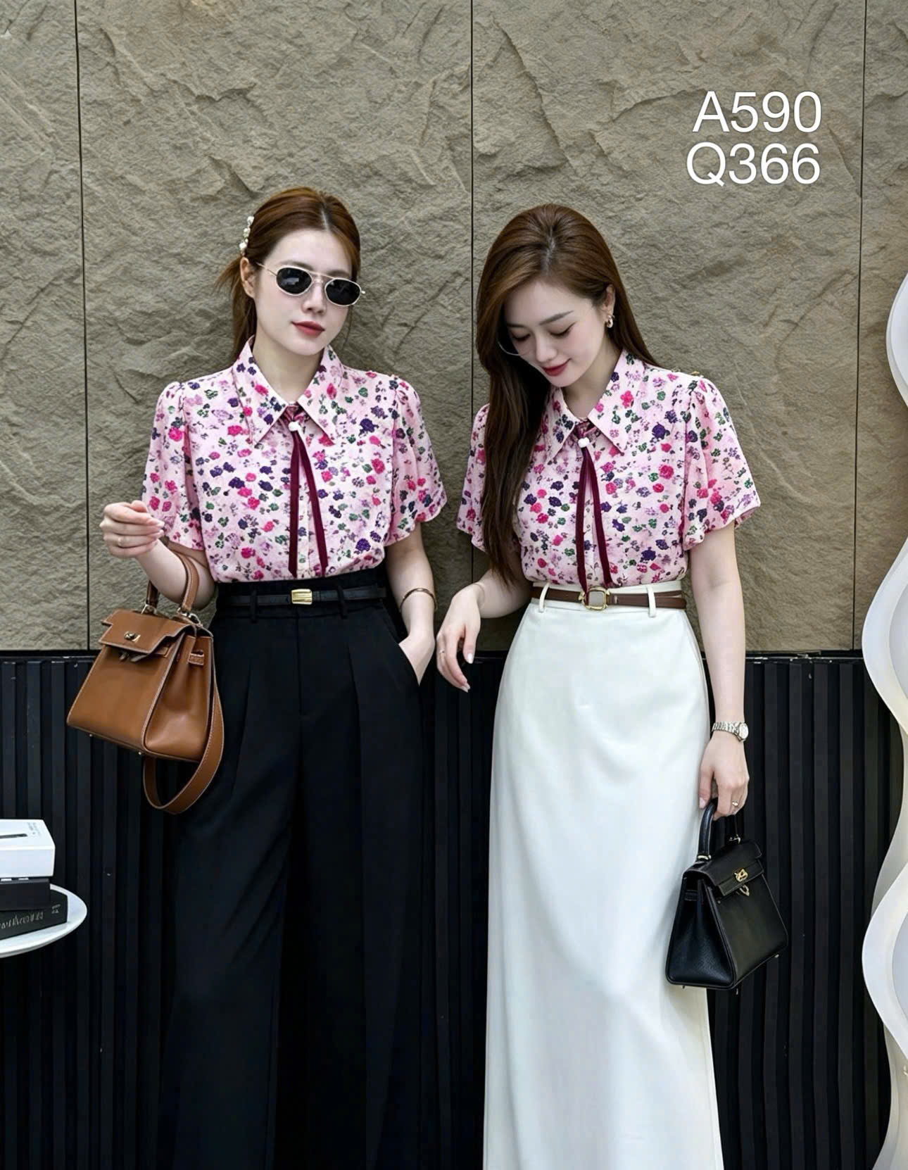 A590 Áo sơ mi tay bồng cổ nhọn