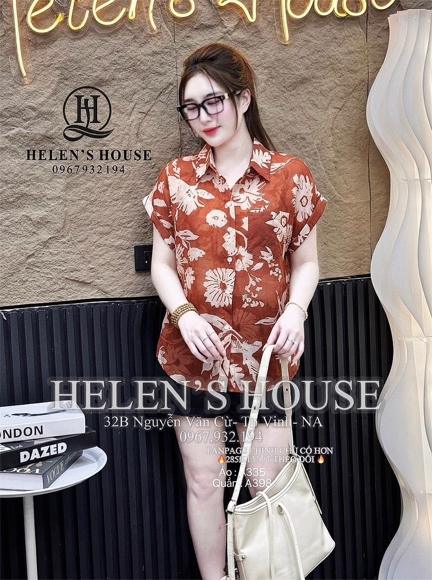 A597 Áo sơ mi hoa đỏ tay dơi