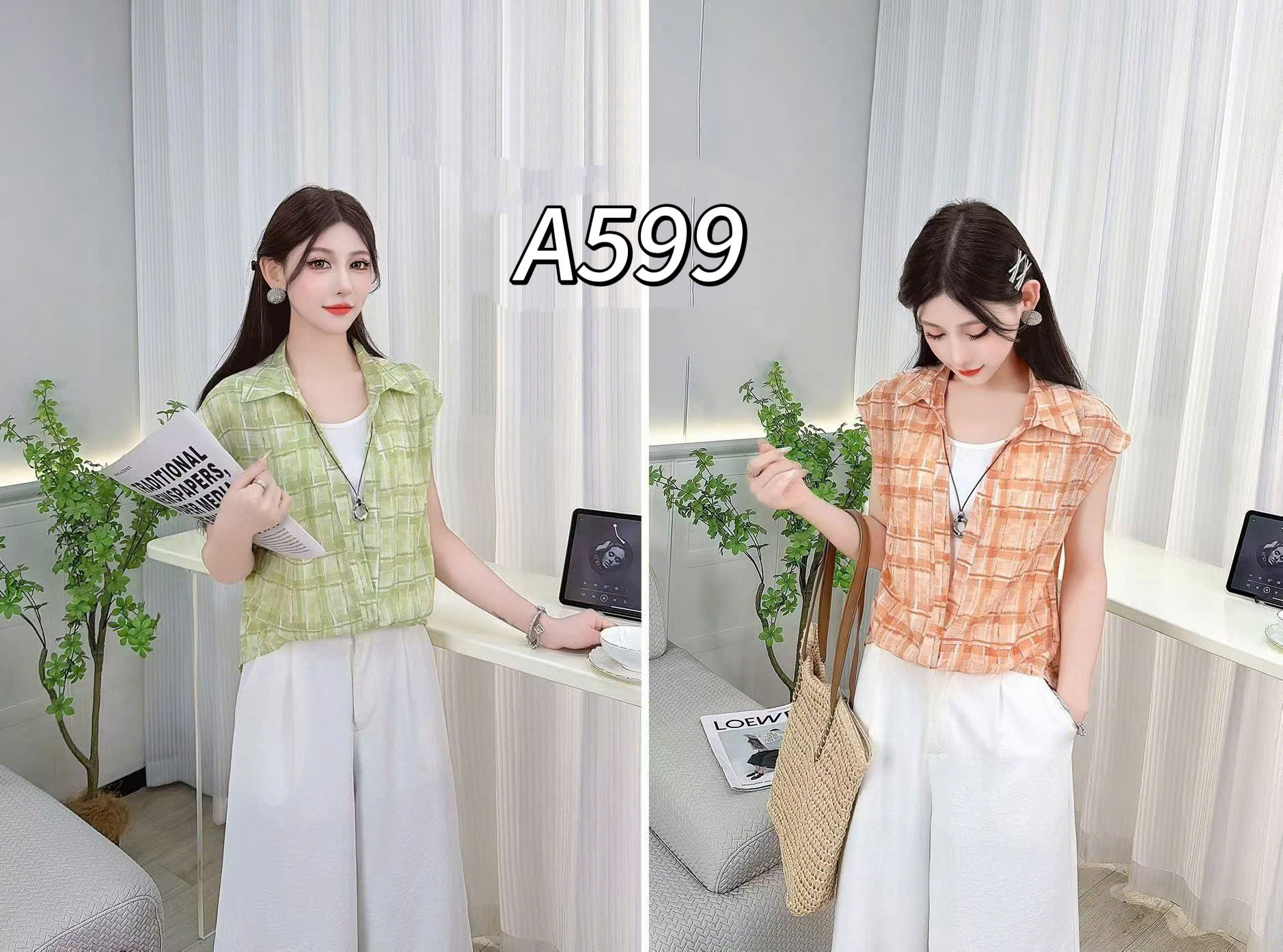 A599 Áo sơ mi kẻ phối trắng