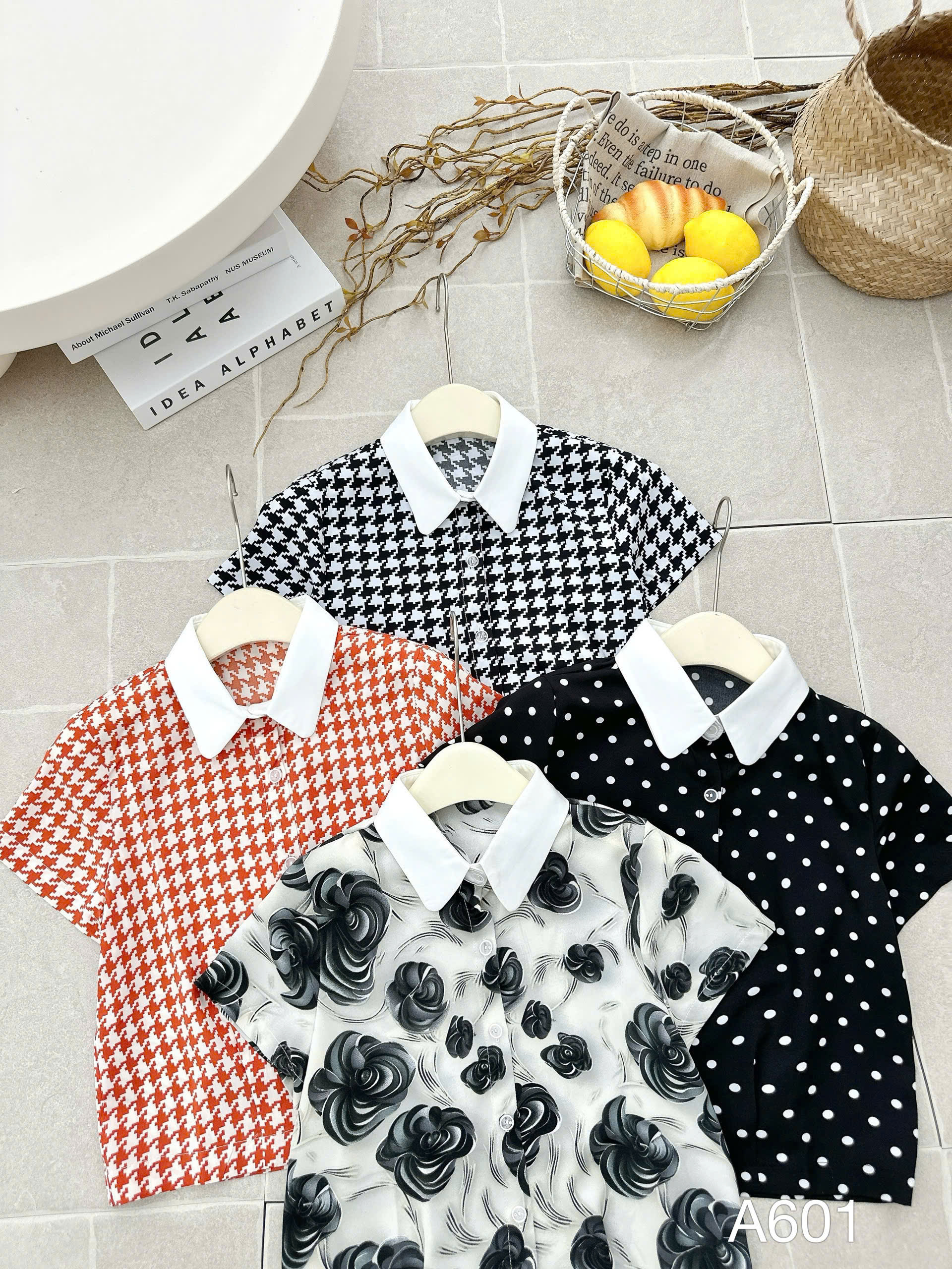 A601 Áo sơ mi họa tiết tay cộc