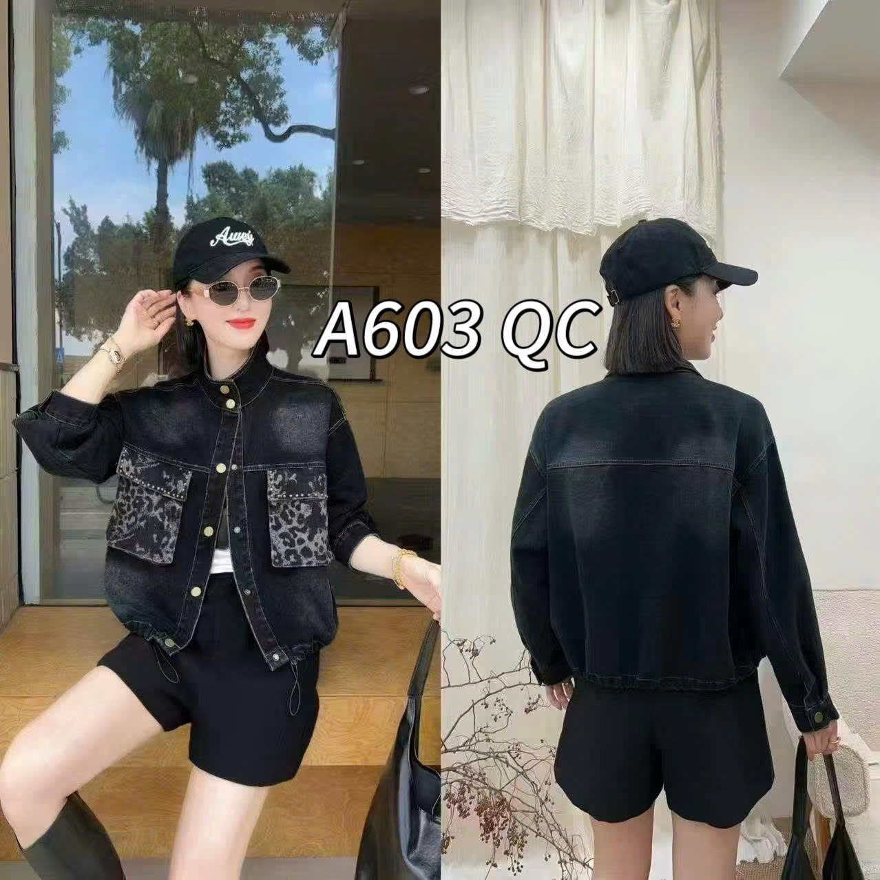 A603 Áo khoác bò túi da báo