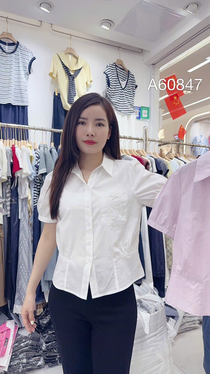 A60847 áo túi ngực thêu hoa