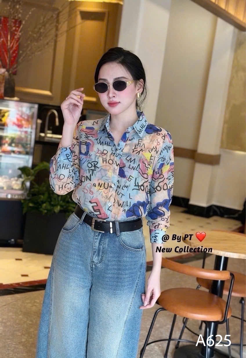 A625 Áo sơ mi họa tiết dài tay