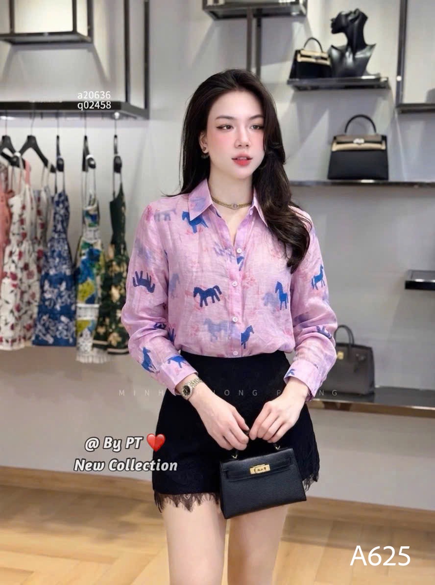 A625 Áo sơ mi họa tiết dài tay