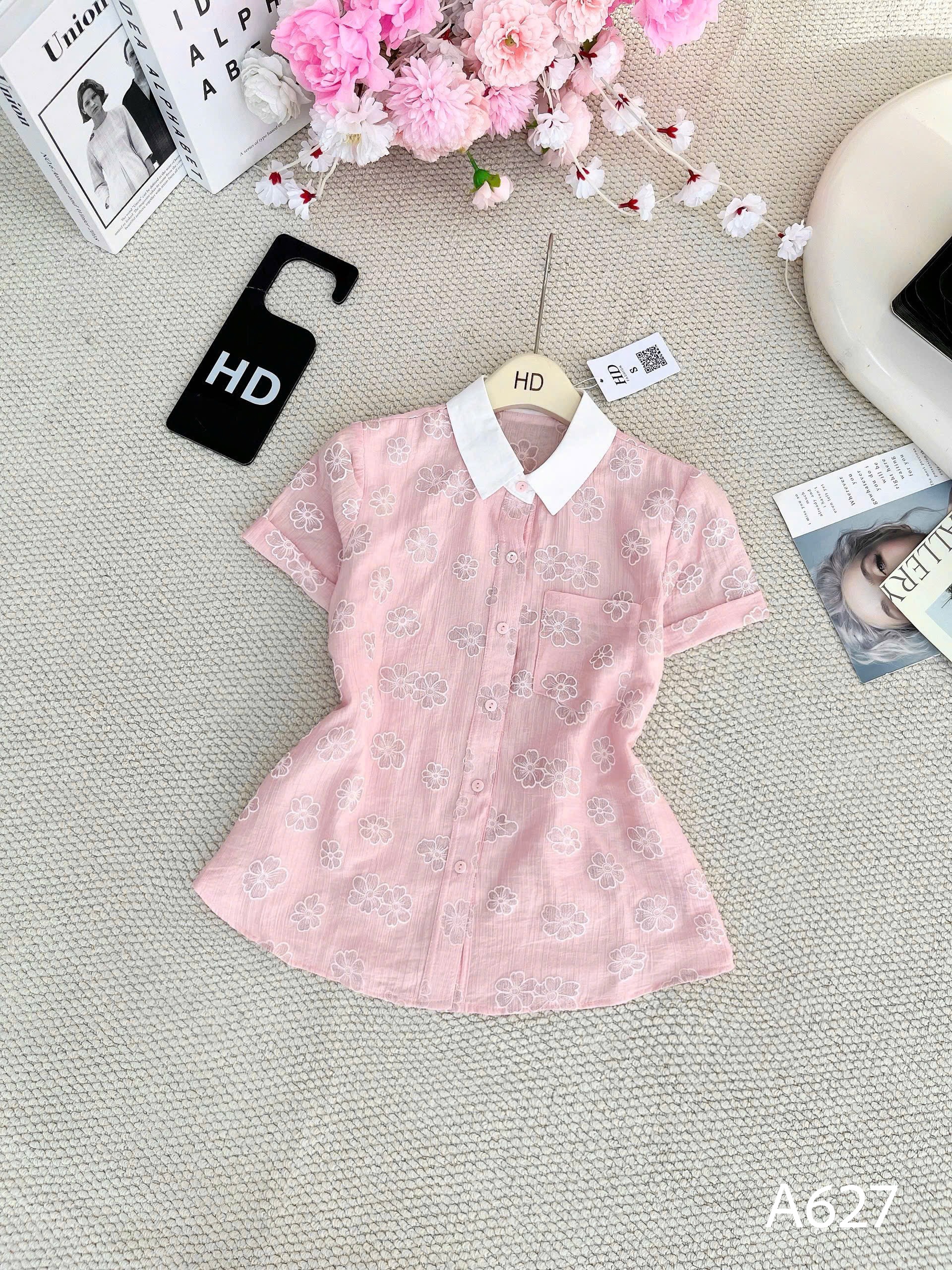A627 Áo sơ mi hoa cổ phối trắng