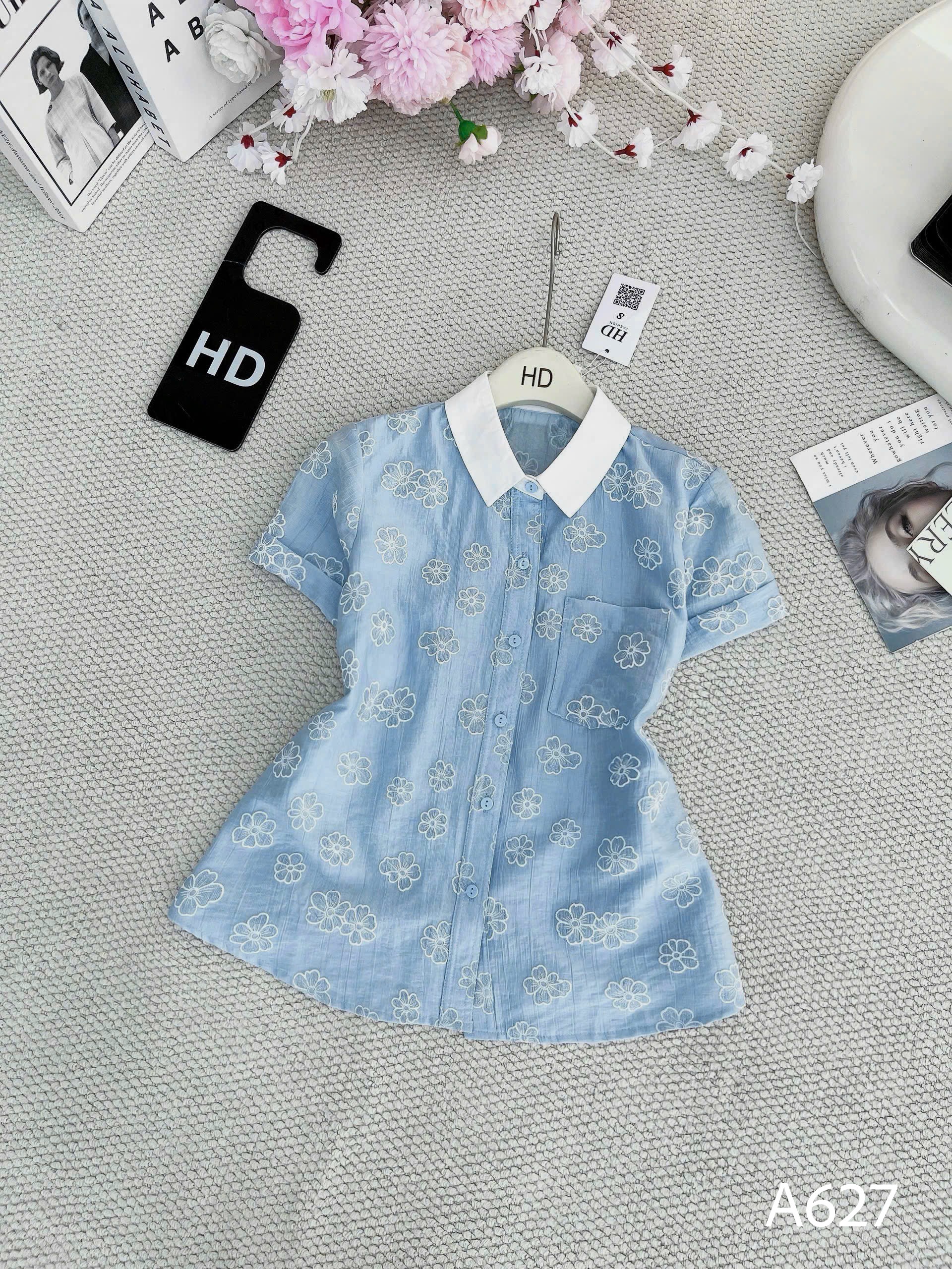 A627 Áo sơ mi hoa cổ phối trắng