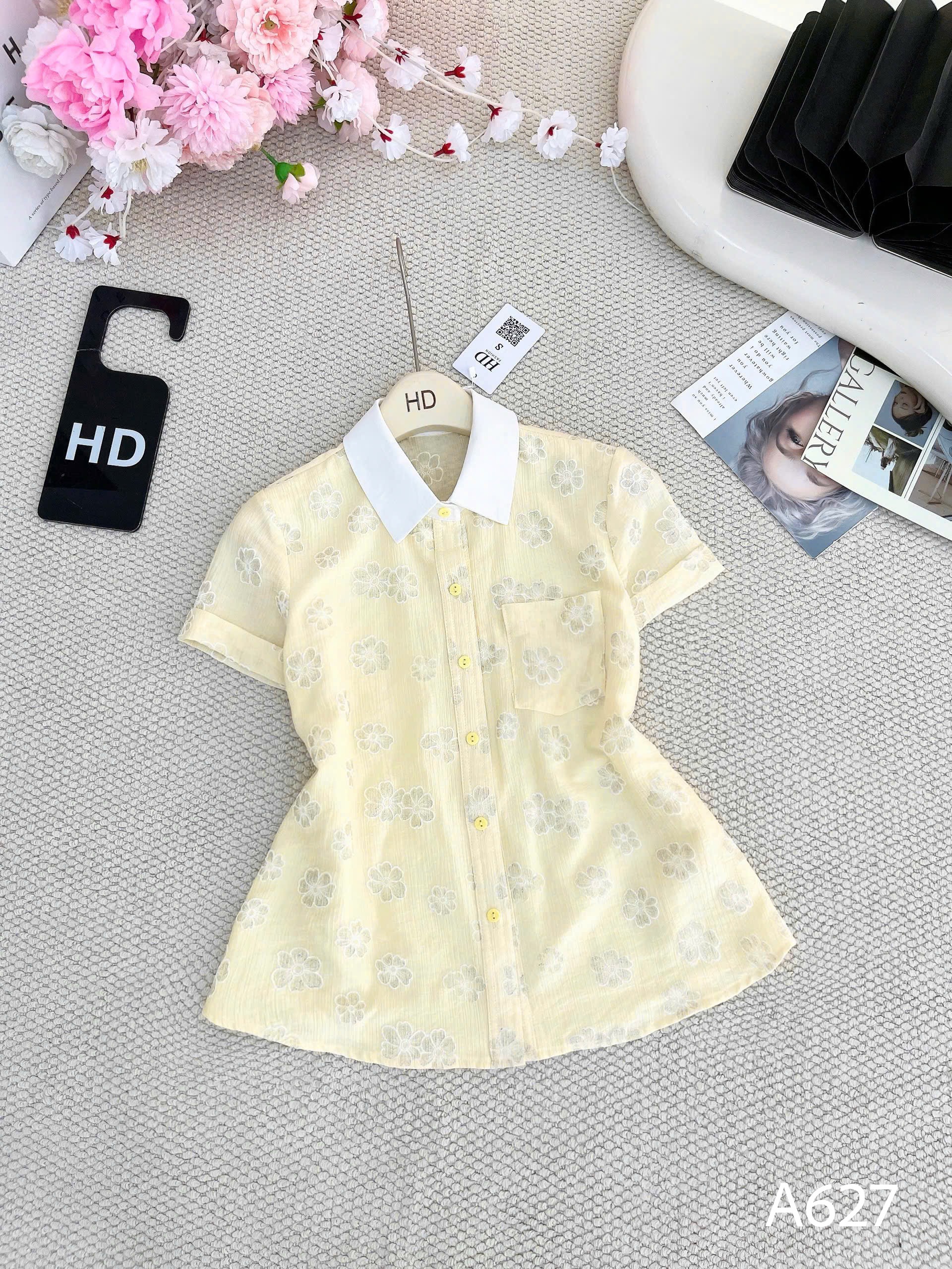 A627 Áo sơ mi hoa cổ phối trắng