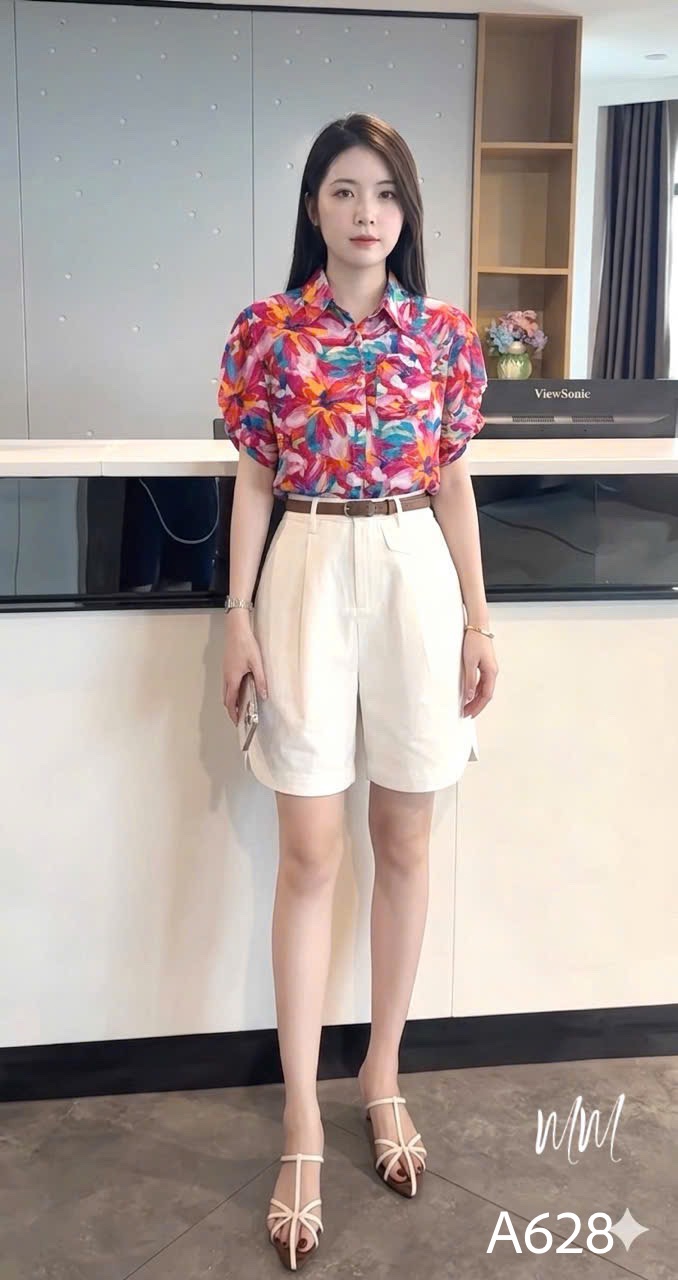 A628 Áo sơ mi hoa sắc màu