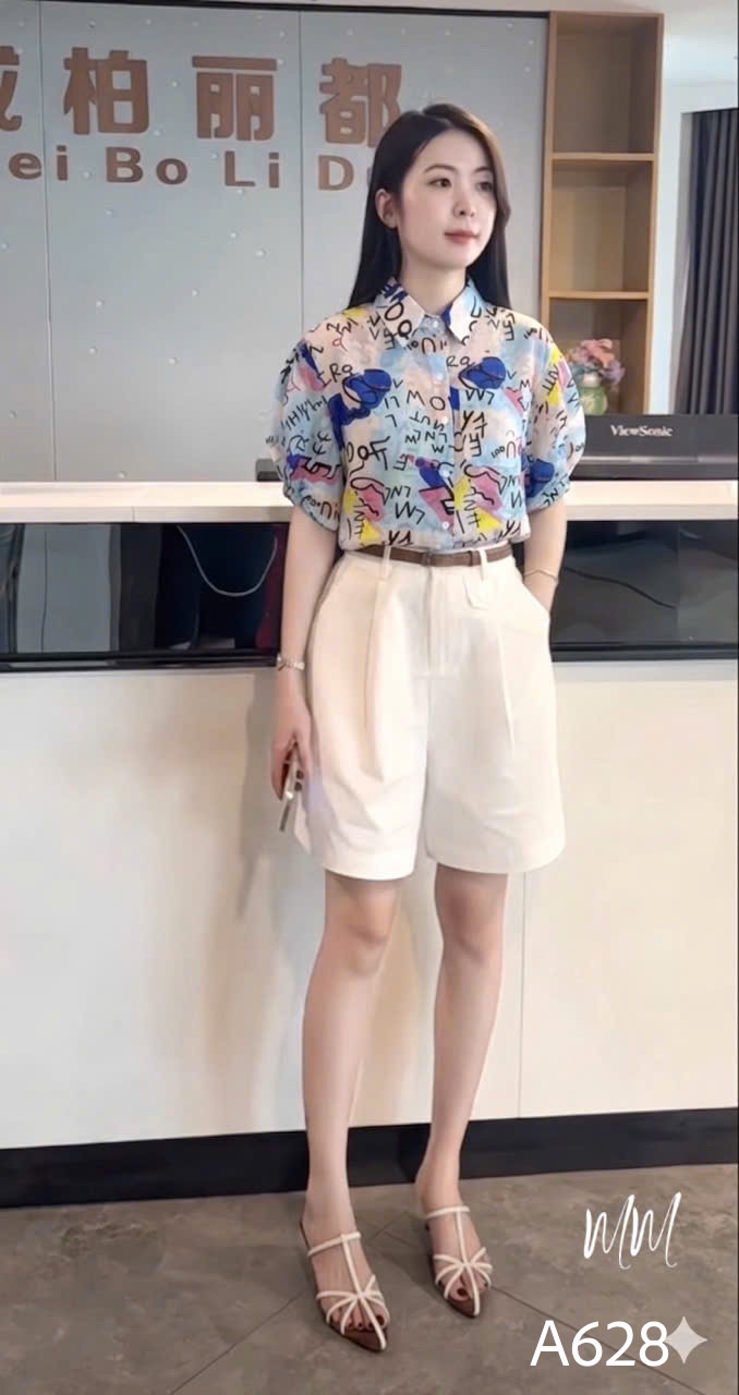 A628 Áo sơ mi hoa sắc màu