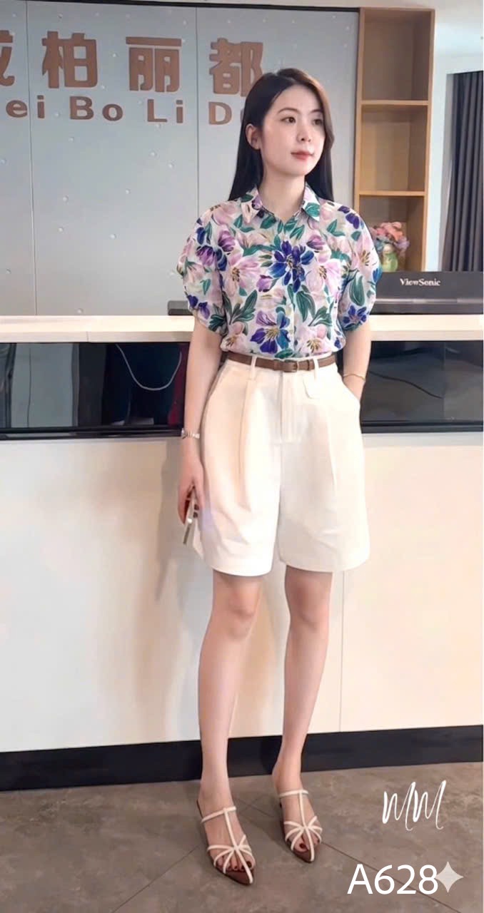 A628 Áo sơ mi hoa sắc màu