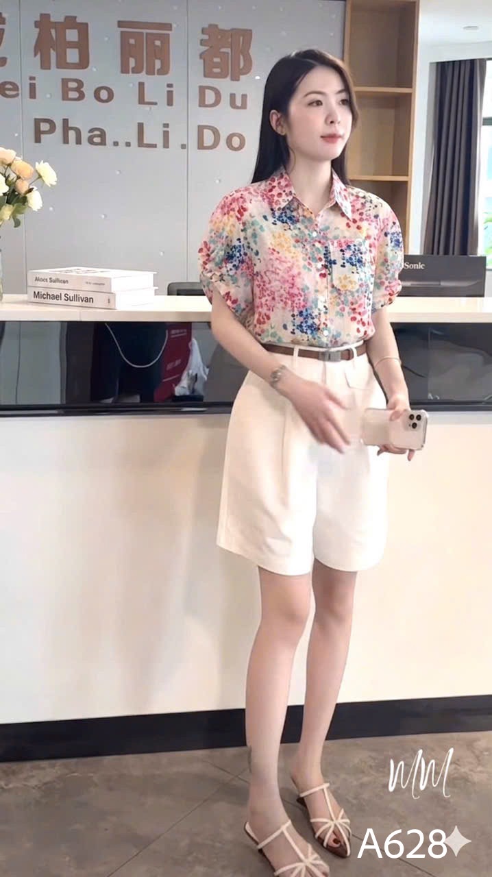 A628 Áo sơ mi hoa sắc màu