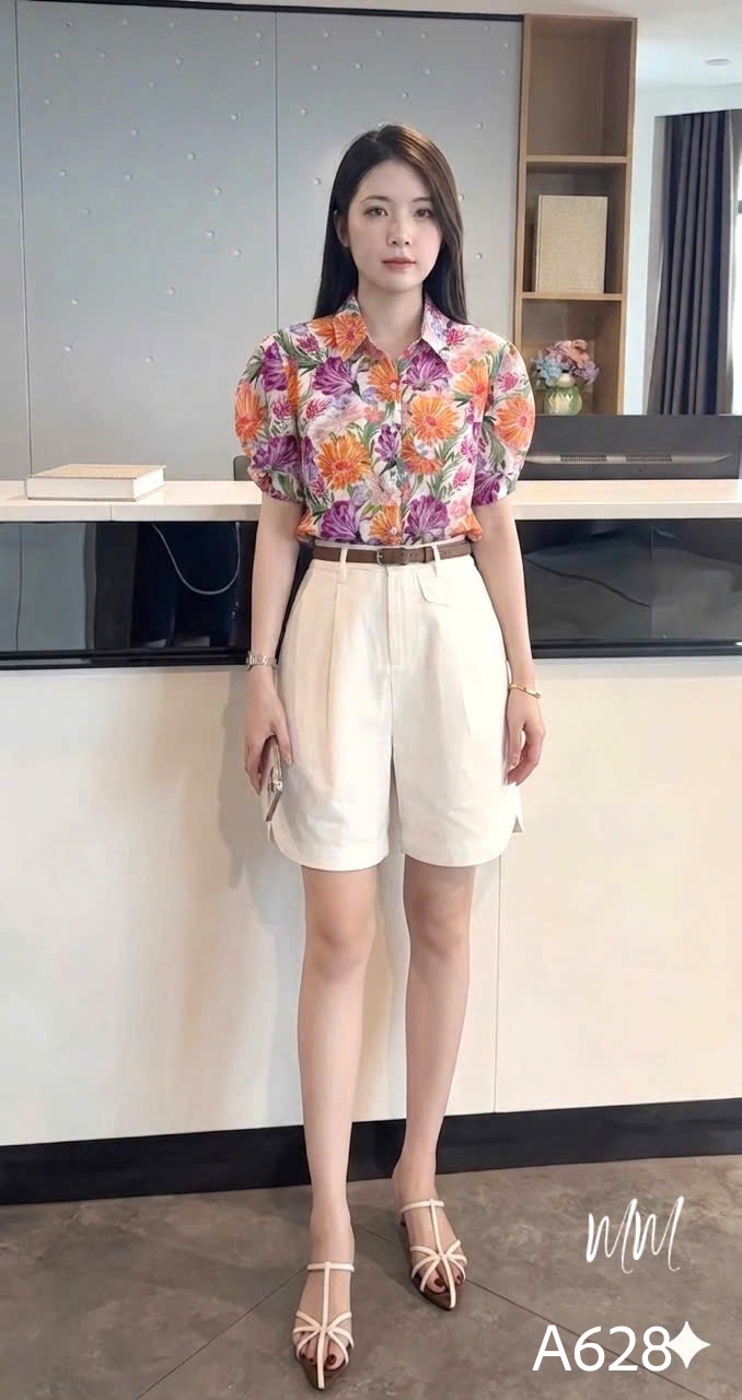 A628 Áo sơ mi hoa sắc màu