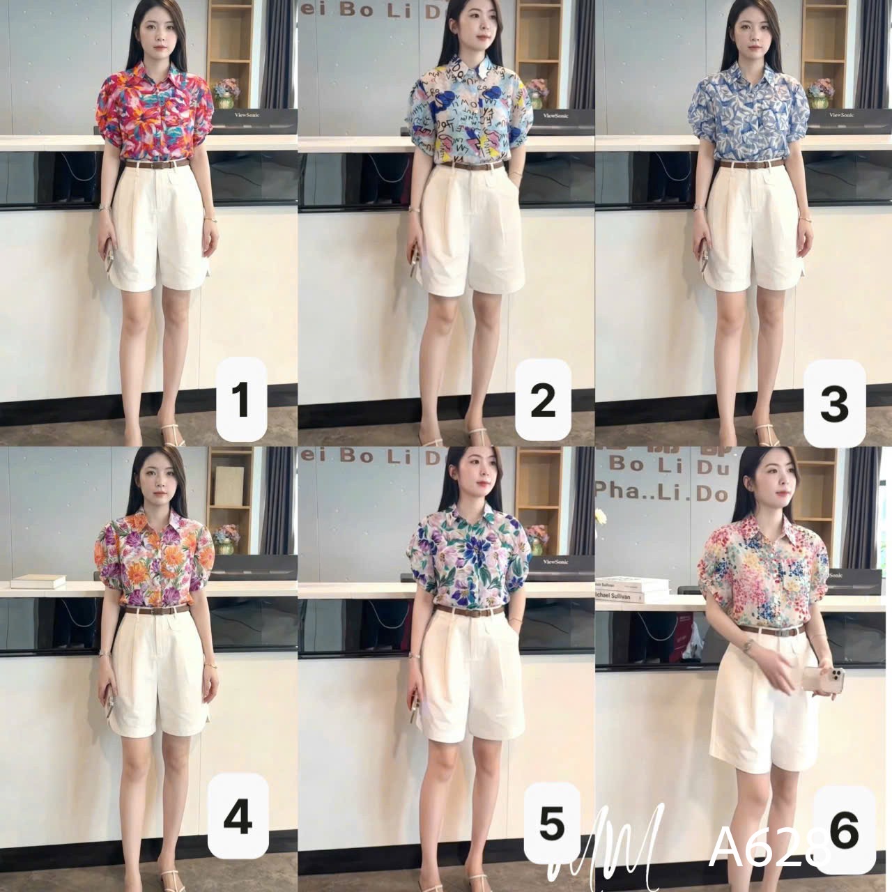 A628 Áo sơ mi hoa sắc màu