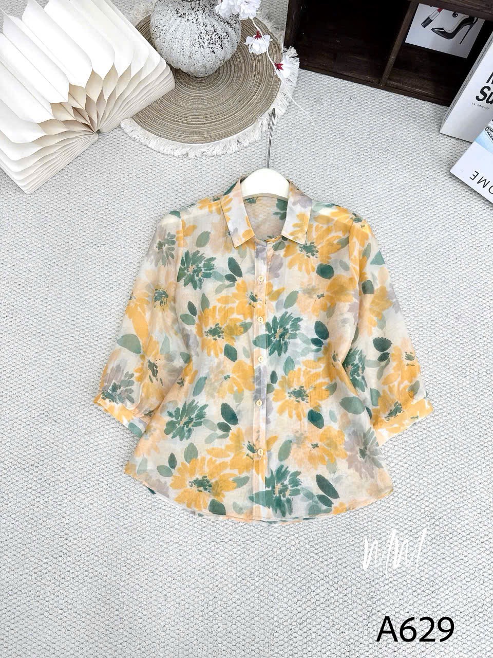 A629 Áo sơ mi họa tiết tay lửng