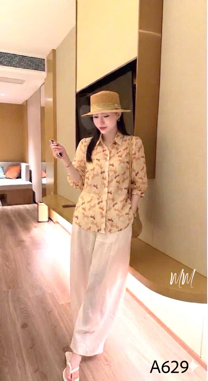 A629 Áo sơ mi họa tiết tay lửng