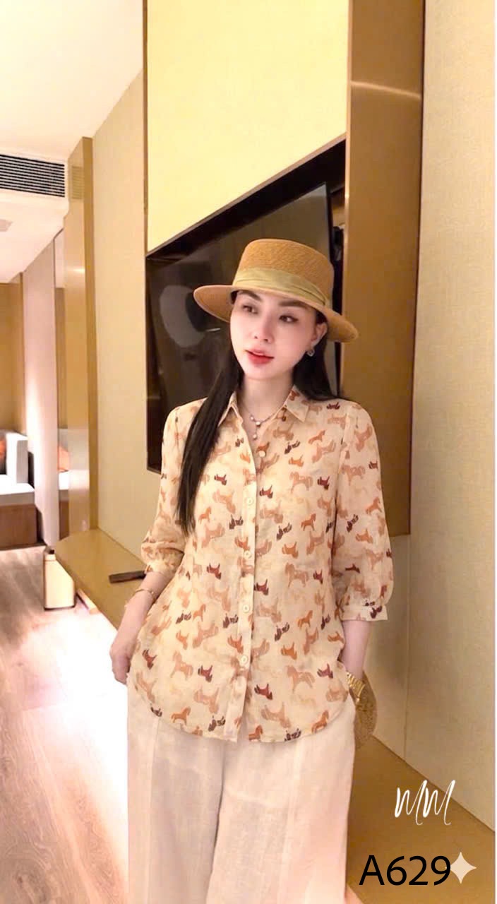 A629 Áo sơ mi họa tiết tay lửng