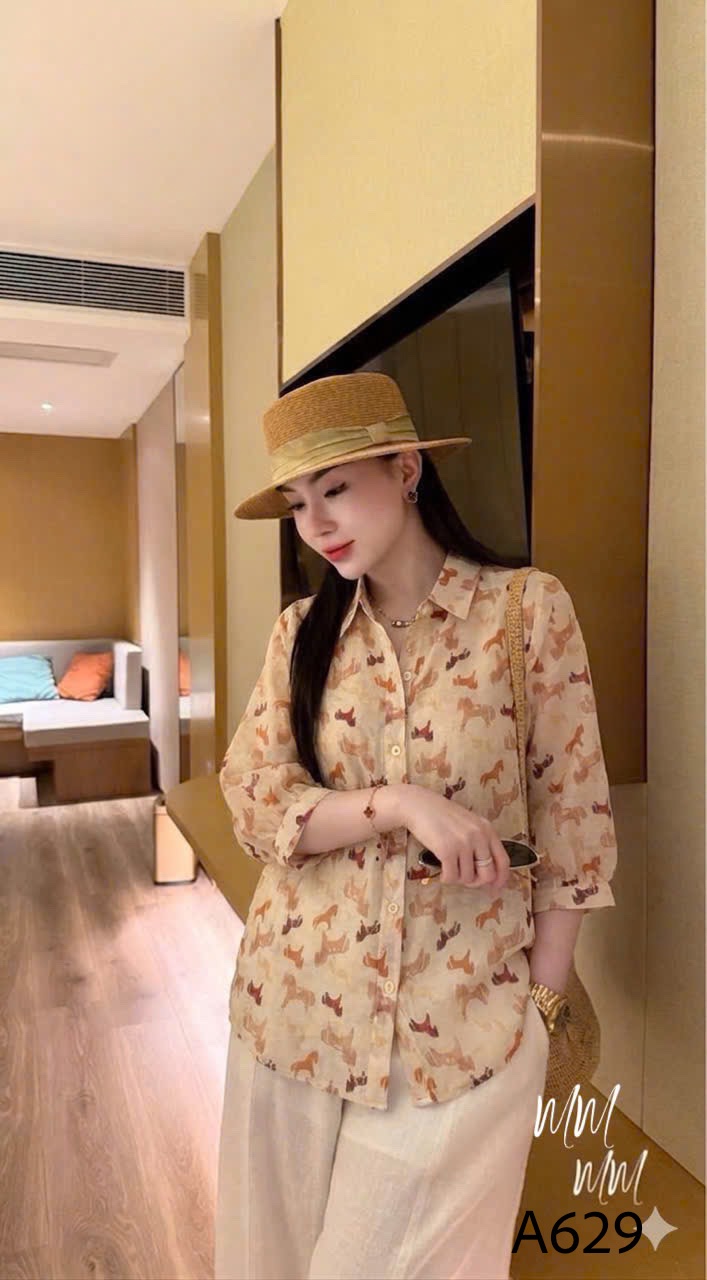 A629 Áo sơ mi họa tiết tay lửng