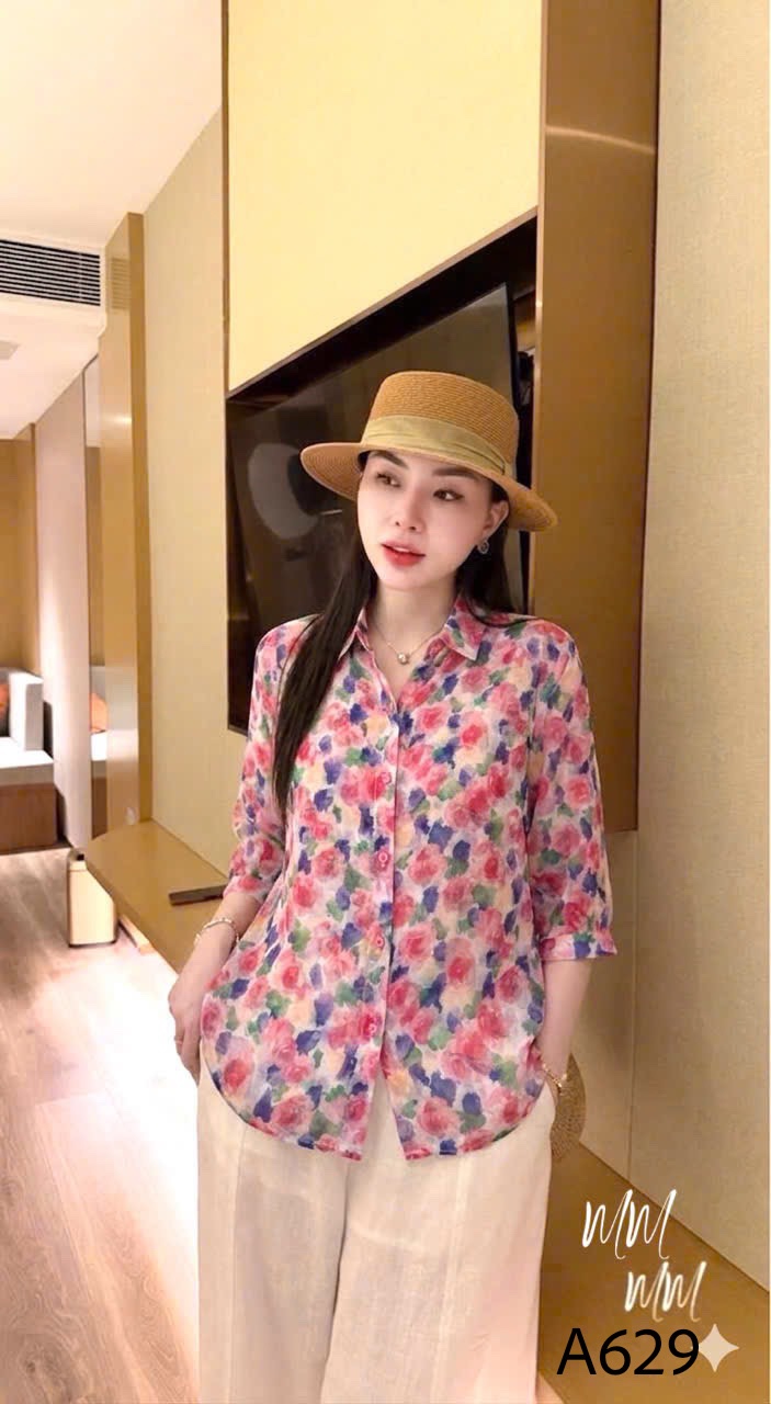 A629 Áo sơ mi họa tiết tay lửng