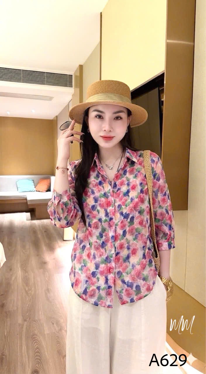 A629 Áo sơ mi họa tiết tay lửng