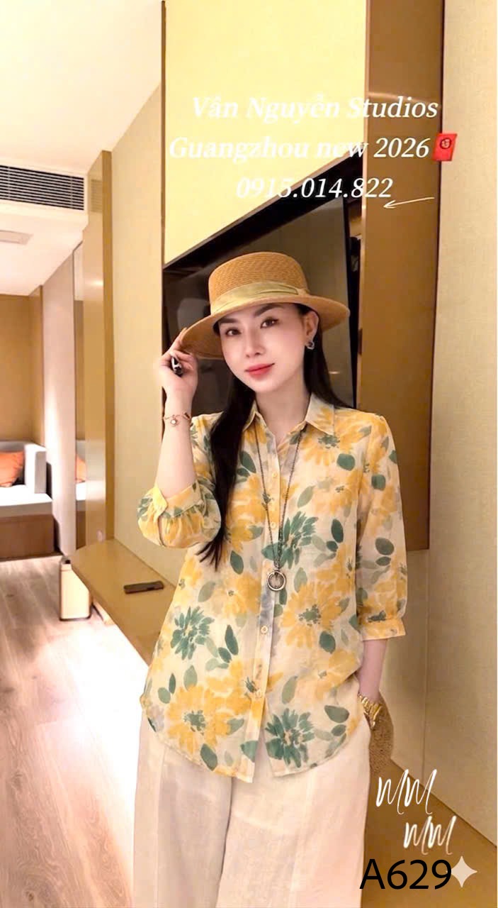 A629 Áo sơ mi họa tiết tay lửng