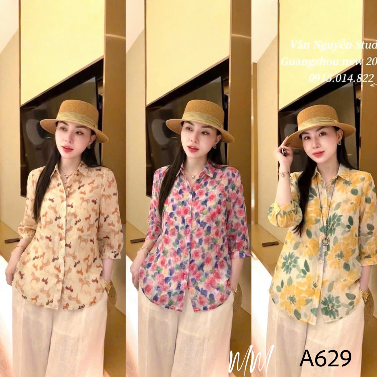 A629 Áo sơ mi họa tiết tay lửng