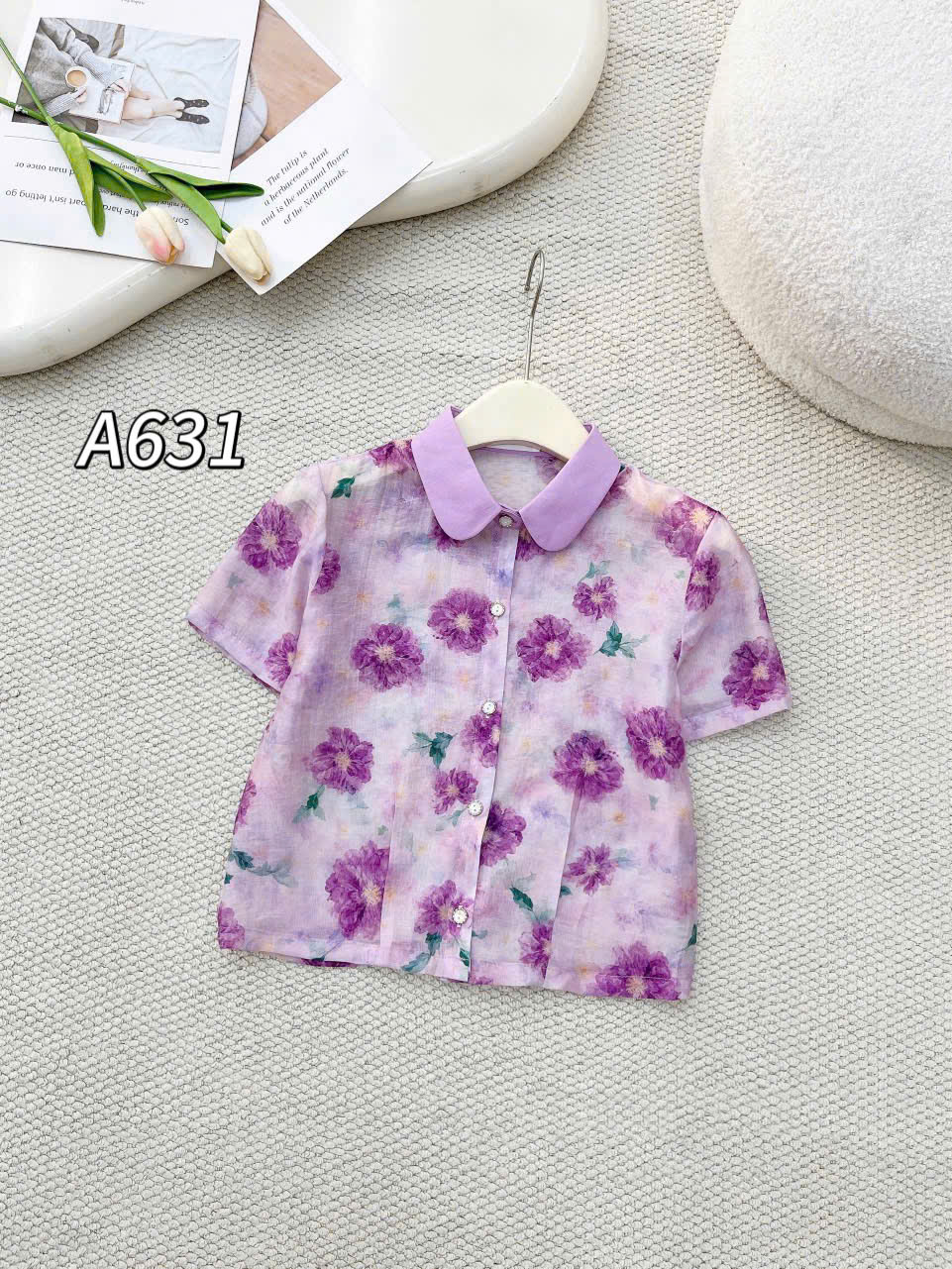 A631 Áo sơ mi hoa cổ sen