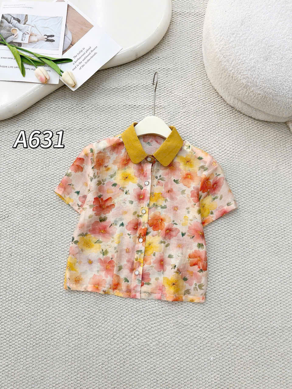 A631 Áo sơ mi hoa cổ sen