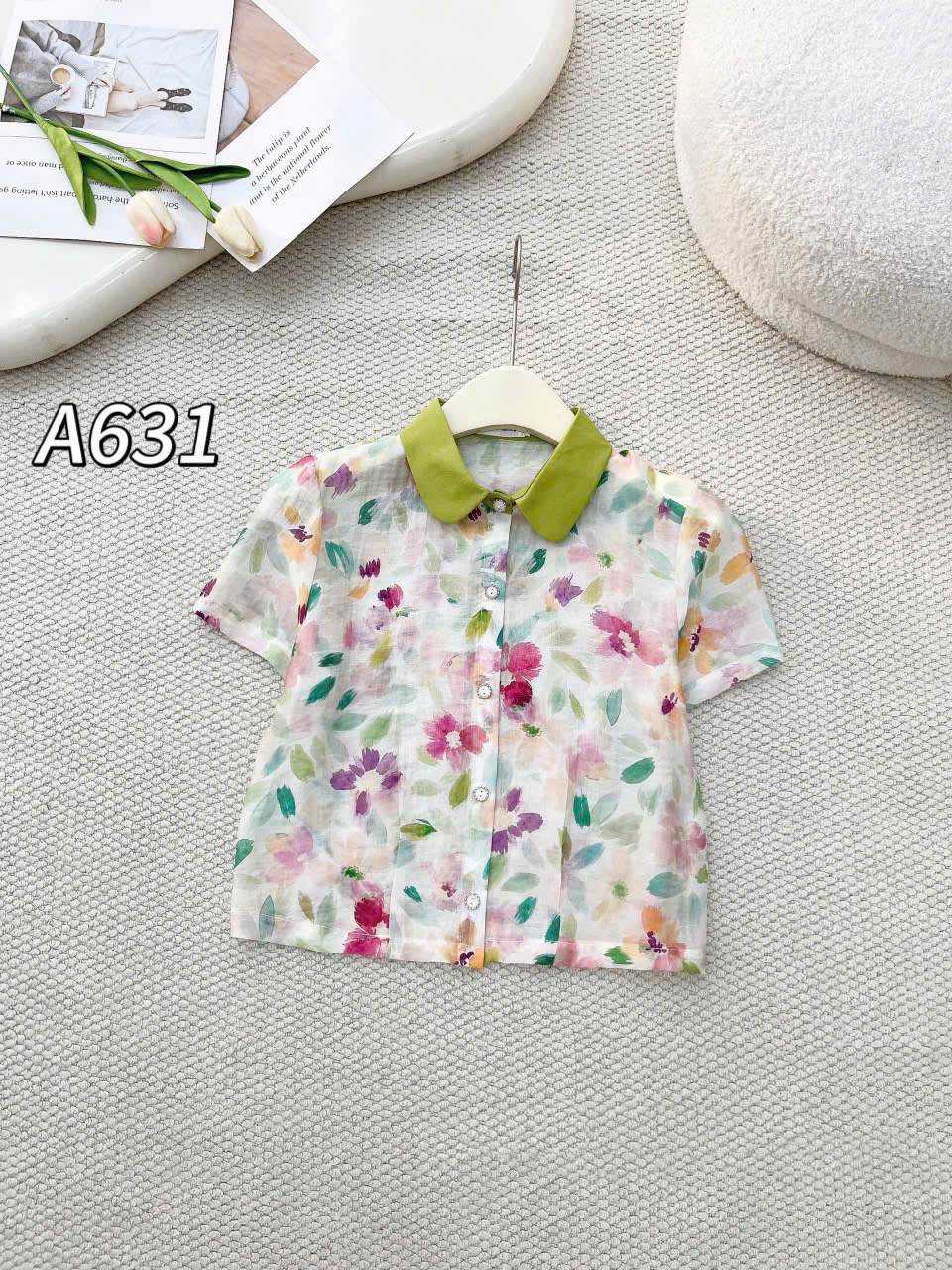 A631 Áo sơ mi hoa cổ sen
