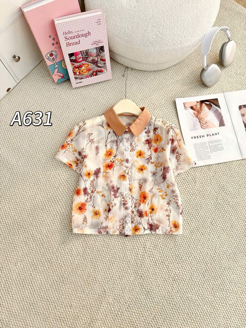 A631 Áo sơ mi hoa cổ sen
