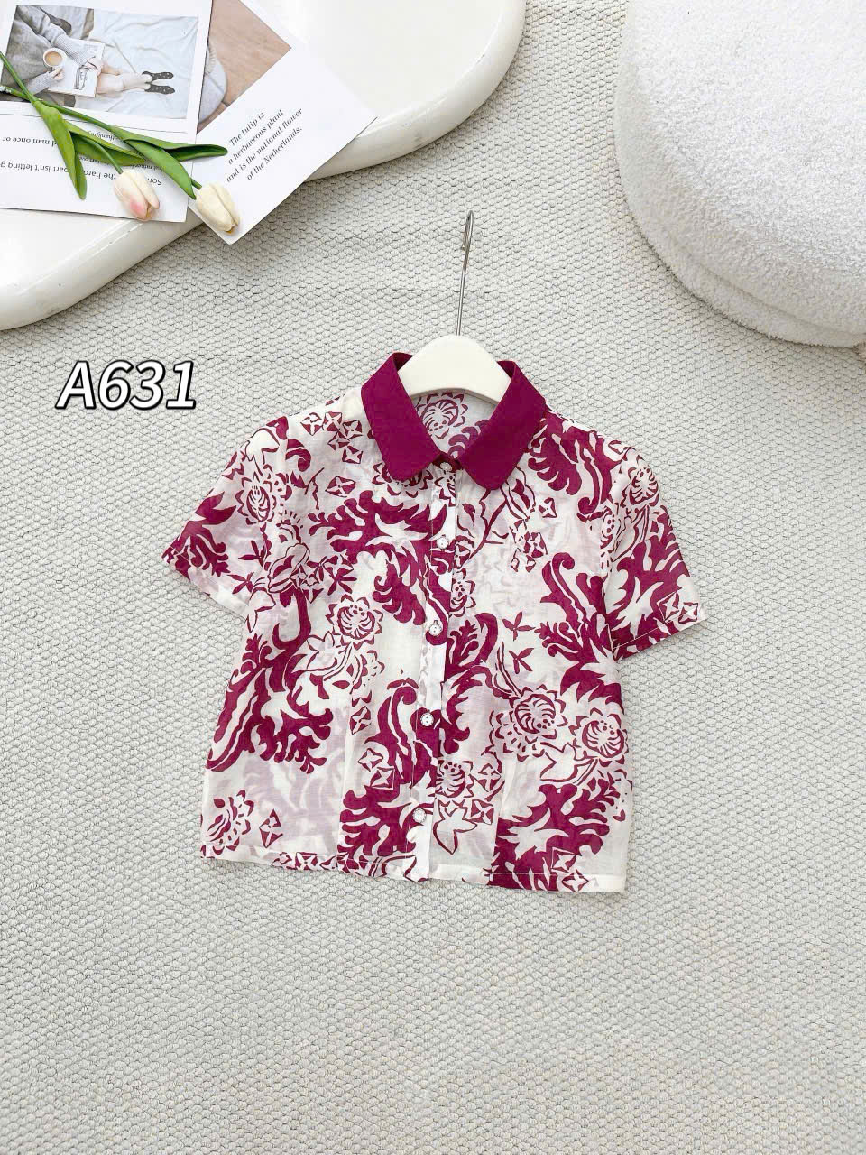 A631 Áo sơ mi hoa cổ sen