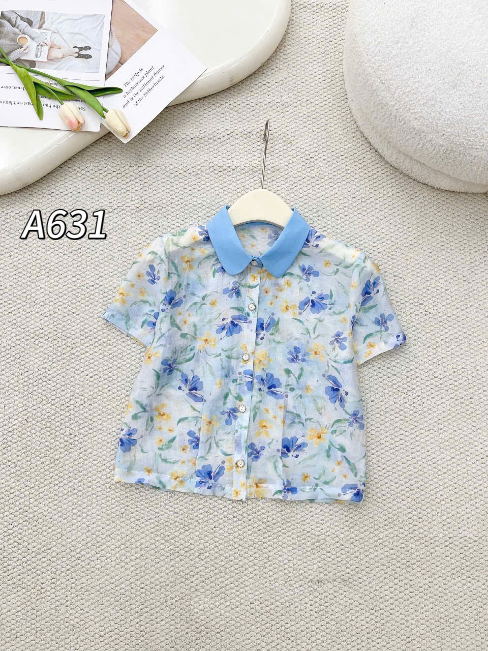A631 Áo sơ mi hoa cổ sen