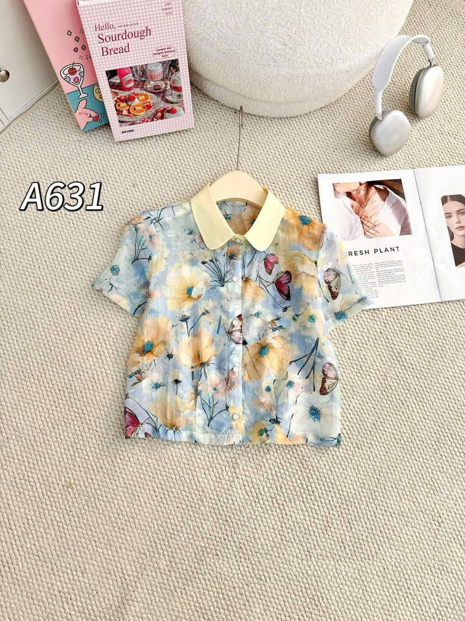 A631 Áo sơ mi hoa cổ sen
