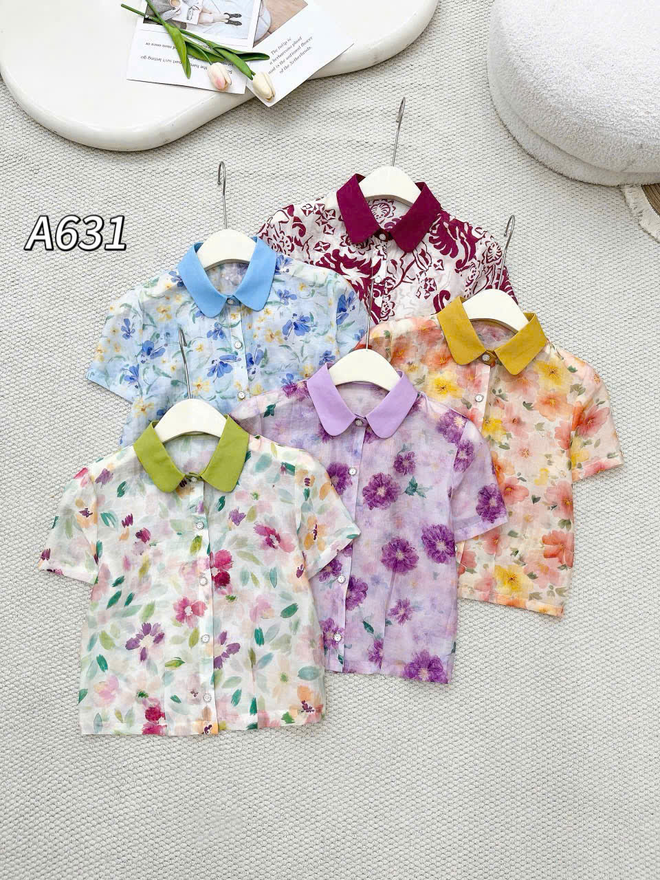 A631 Áo sơ mi hoa cổ sen