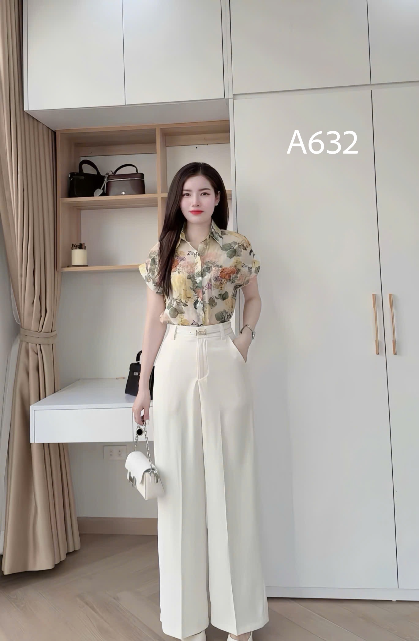 A632 Áo sơ mi hoa tay hến